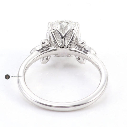 Oval Cut Colorless Moissanite Vintage Engagement Ring, Side Marquise Cut Handmade Ring Gift 