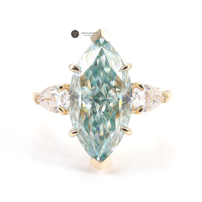 Blue Green Marquise Cut Moissanite Muse Engagement Ring