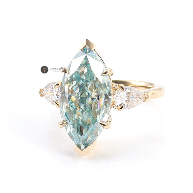 Blue Green Marquise Cut Moissanite Muse Engagement Ring