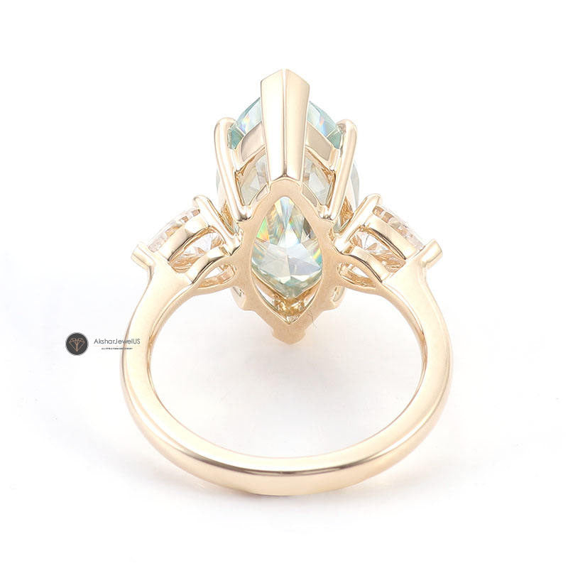 Blue Green Marquise Cut Moissanite Muse Engagement Ring