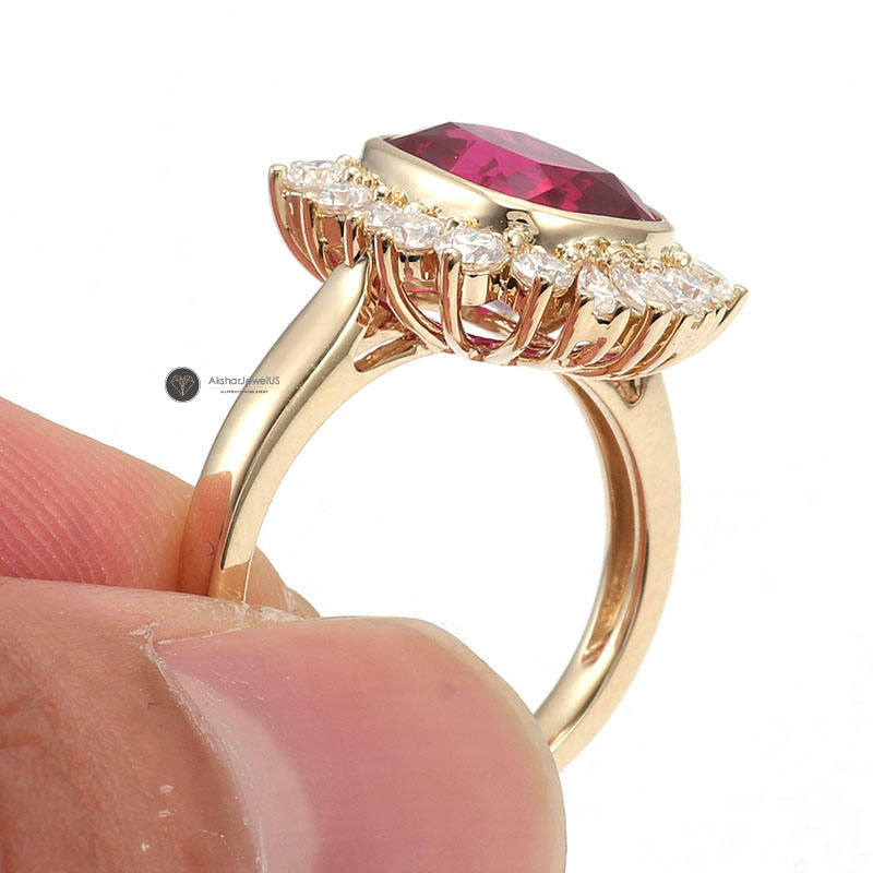 Cushion Cut Red Ruby Engagement ring, Cushion Cut Halo Vintage Gemstone Ring