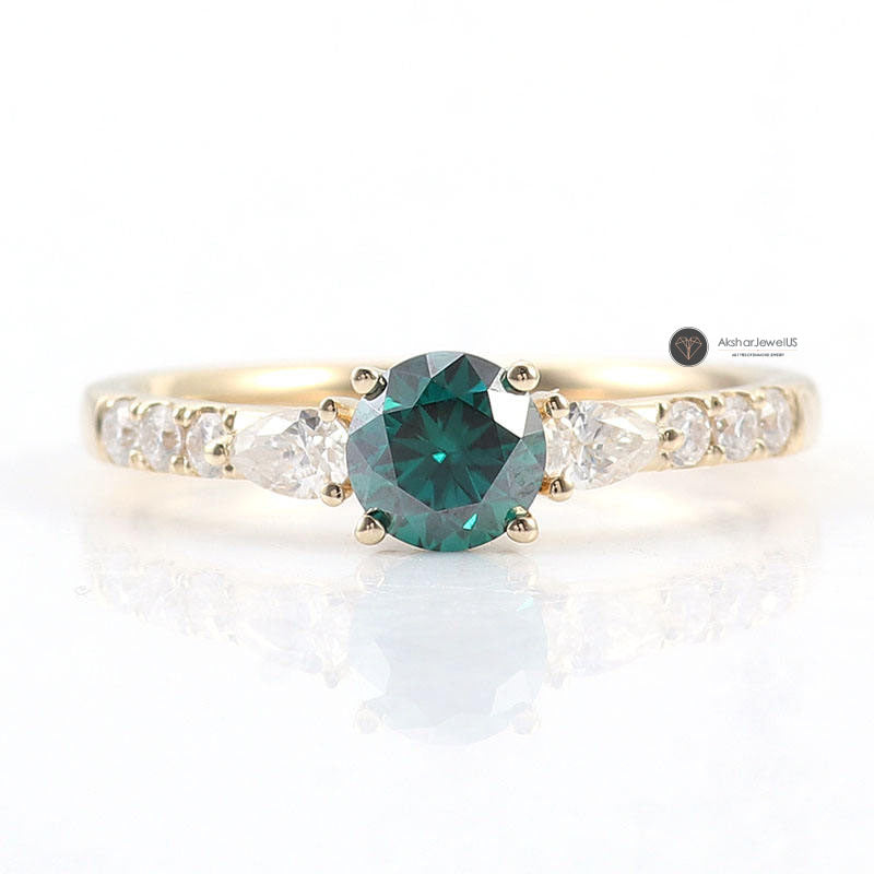 Green Round Moissanite Engagement Ring