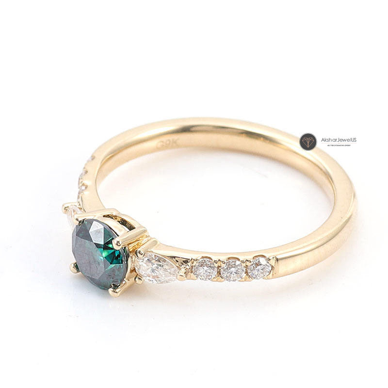 Green Round Moissanite Engagement Ring