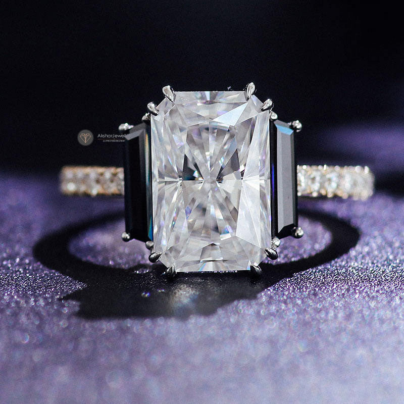 4.00CT Crushed Ice Elongated Radiant Cut Three Stone Ring