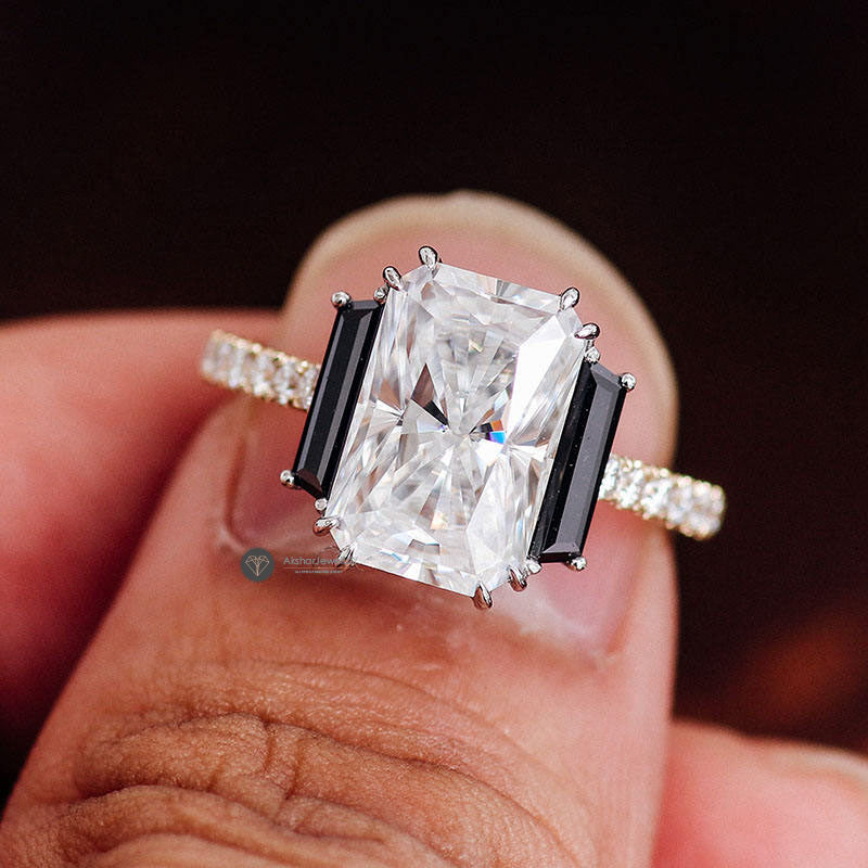 4.00CT Crushed Ice Elongated Radiant Cut Three Stone Ring