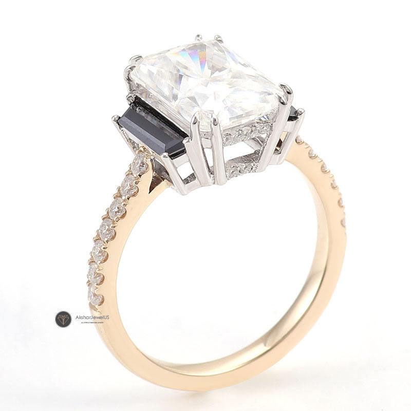 4.00CT Crushed Ice Elongated Radiant Cut Three Stone Ring