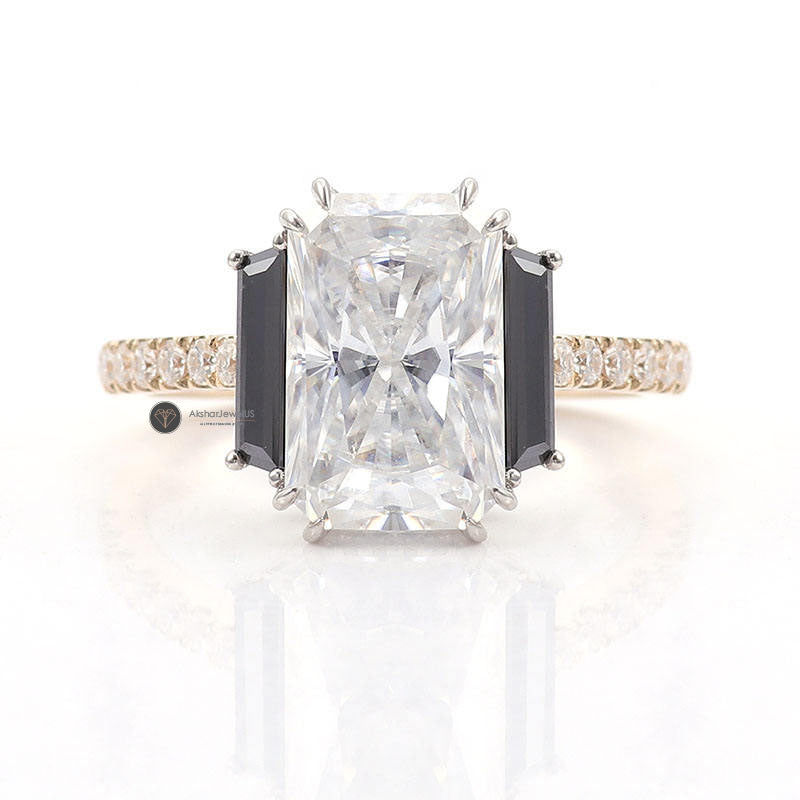 4.00CT Crushed Ice Elongated Radiant Cut Three Stone Ring