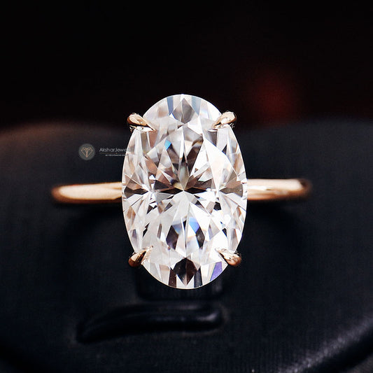 Elongated Oval Double Hidden Halo Moissanite Diamond Engagement Ring