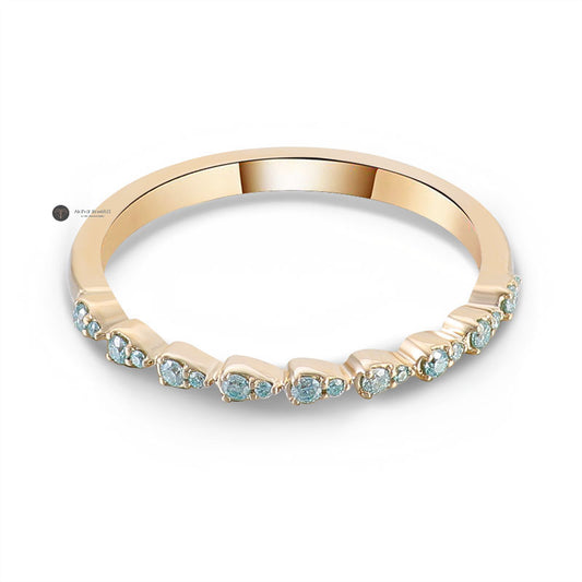 Aquamarine Round Cut Engagement Ring, Blue Stone Half Eternity Gemstone Unique Ring, view 1