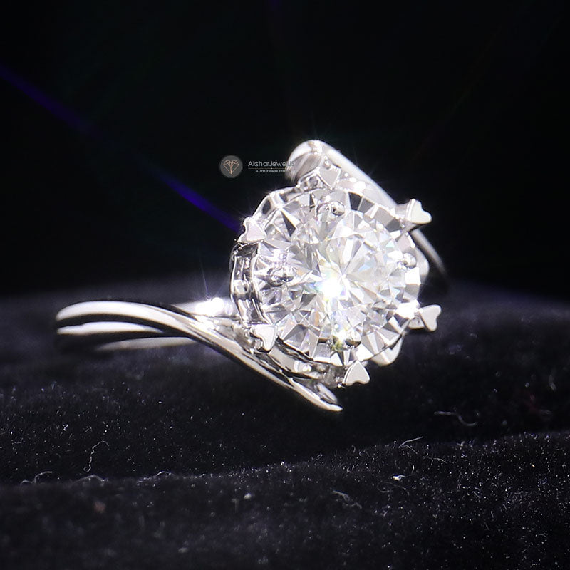 Brilliant Round Lab Grown Diamond Engagement Ring, Heart Shape Prong Set Moissanite Ring