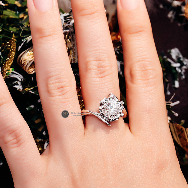 Brilliant Round Lab Grown Diamond Engagement Ring, Heart Shape Prong Set Moissanite Ring