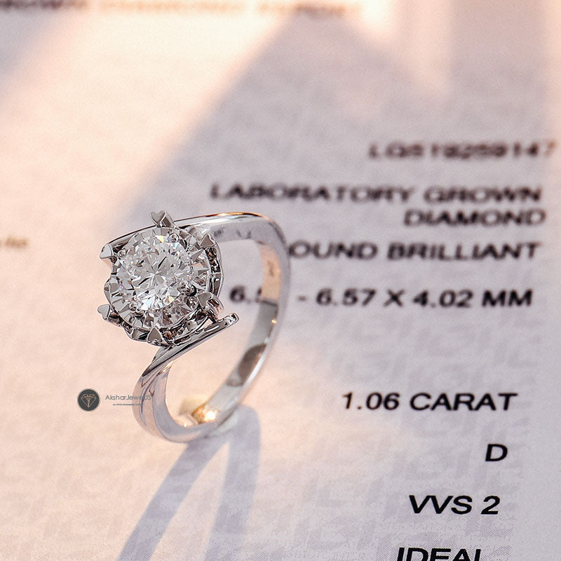 Brilliant Round Lab Grown Diamond Engagement Ring, Heart Shape Prong Set Moissanite Ring