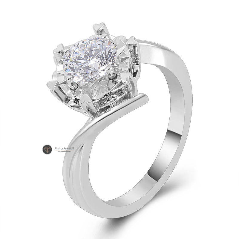 Brilliant Round Lab Grown Diamond Engagement Ring, Heart Shape Prong Set Moissanite Ring