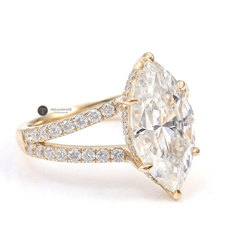 Marquise Cut Lab Created Diamond Hidden Halo Ring