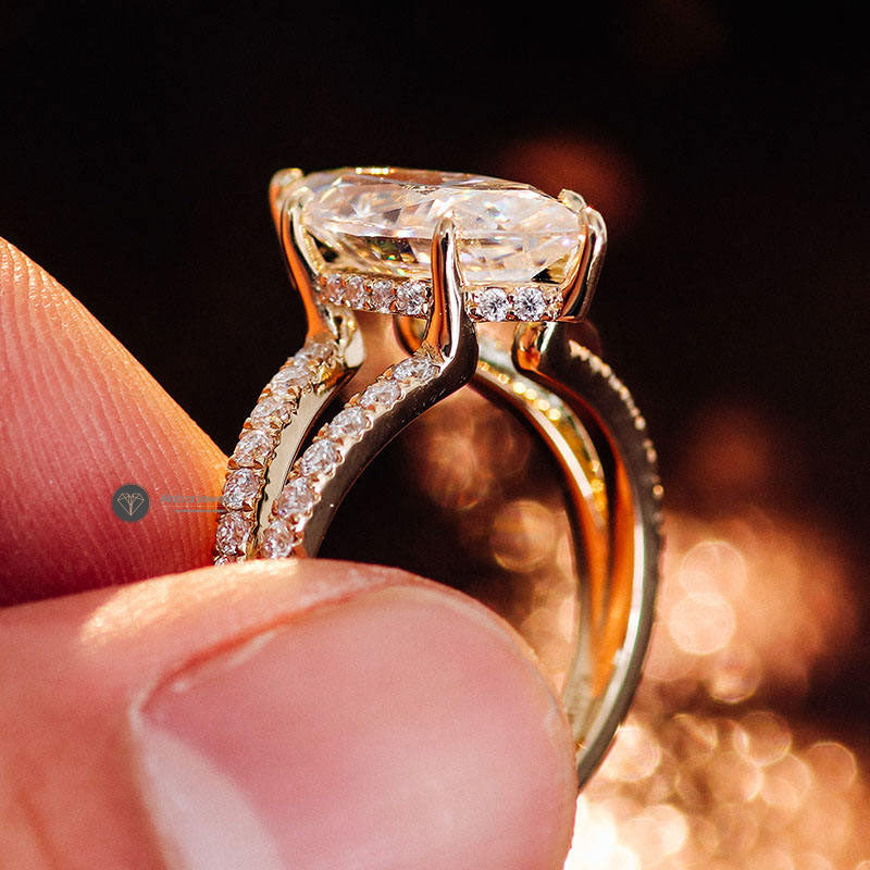 Marquise Cut Lab Created Diamond Hidden Halo Ring