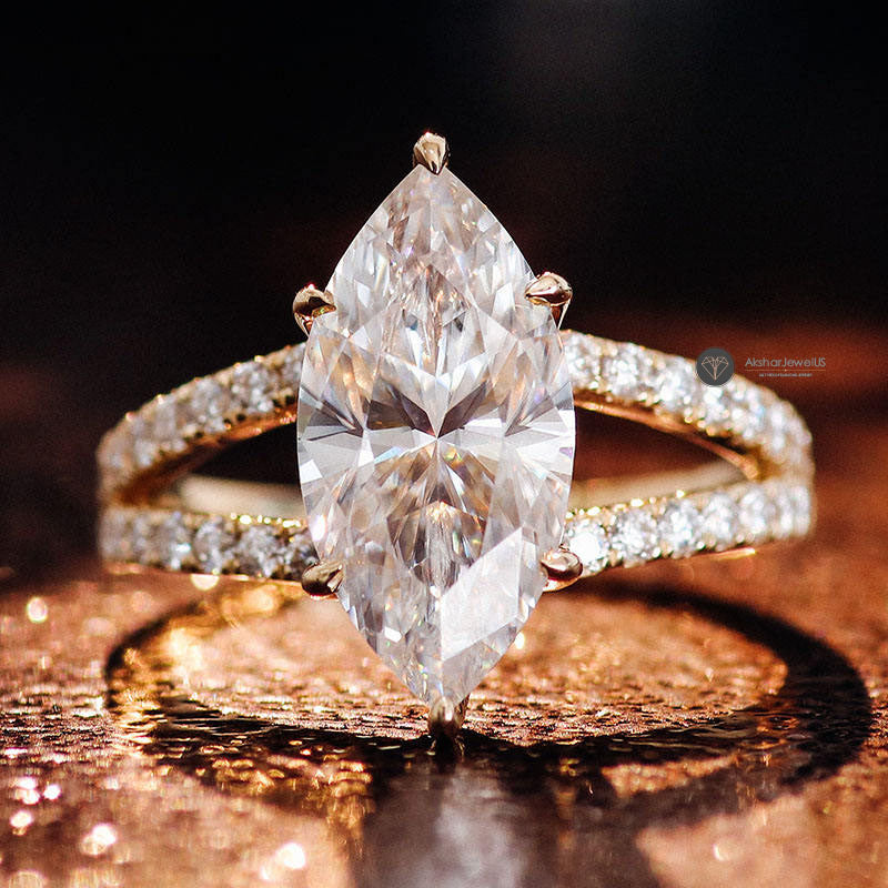 Marquise Cut Lab Created Diamond Hidden Halo Ring