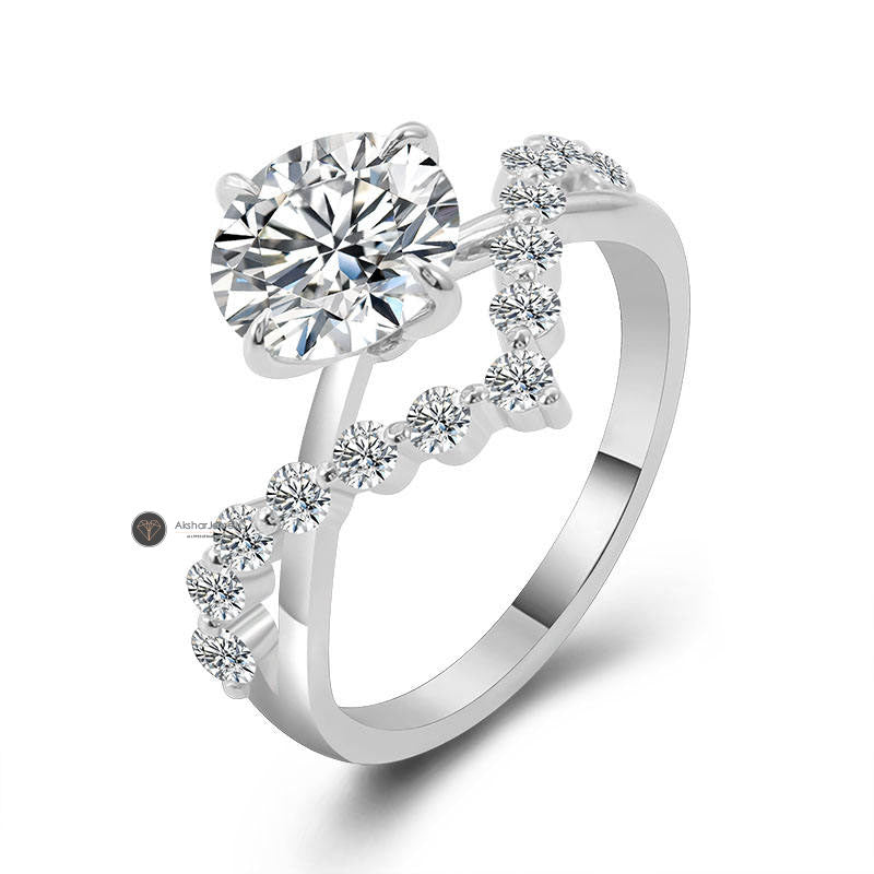 1.00CT Round Cut Lab Grown Diamond Ring, Twisted Style Floating Bubble Moissanite Ring