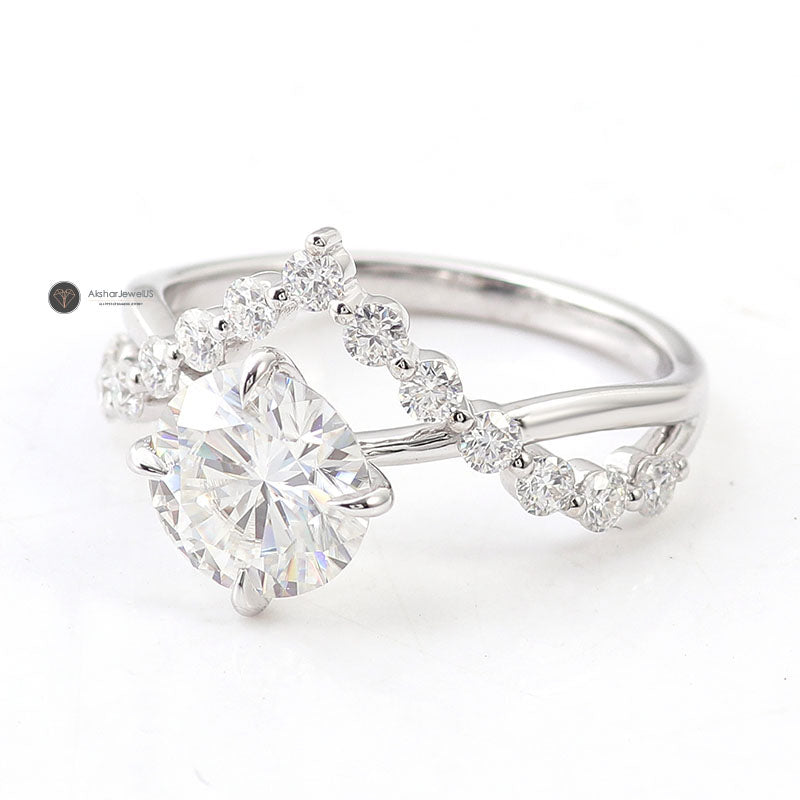 1.00CT Round Cut Lab Grown Diamond Ring, Twisted Style Floating Bubble Moissanite Ring