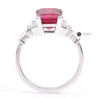 Red Emerald Exclusive Colombian Moissanite Ring, Emerald Shape Gemstone Ring, view 7