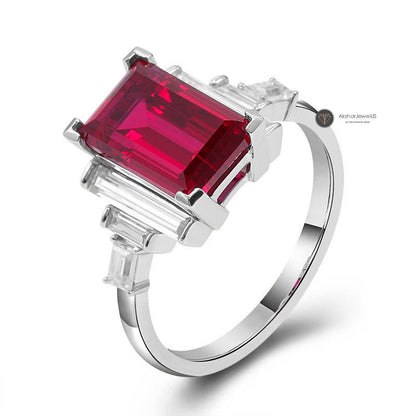 Red Emerald Exclusive Colombian Moissanite Ring, Emerald Shape Gemstone Ring, view 6