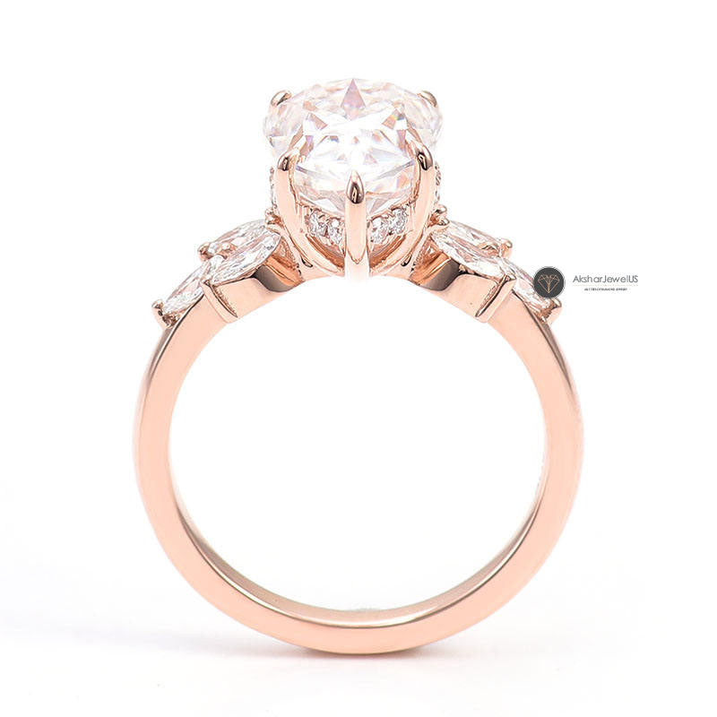 Pear Cut Hidden Halo With Side Accent Ring