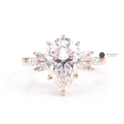 Pear Cut Hidden Halo With Side Accent Ring