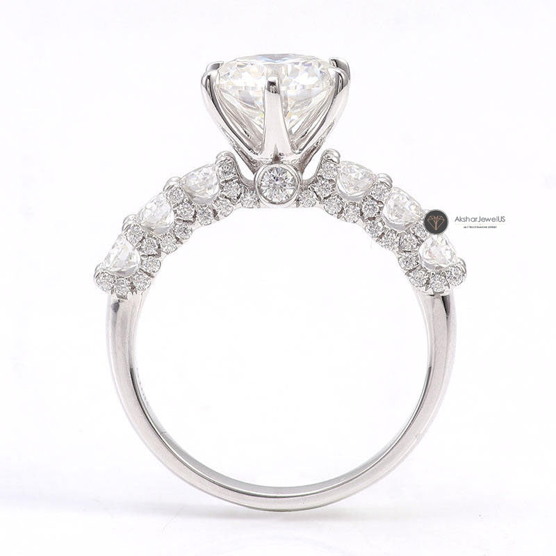 Round Moissanite Diamond Side Accent Engagement Ring