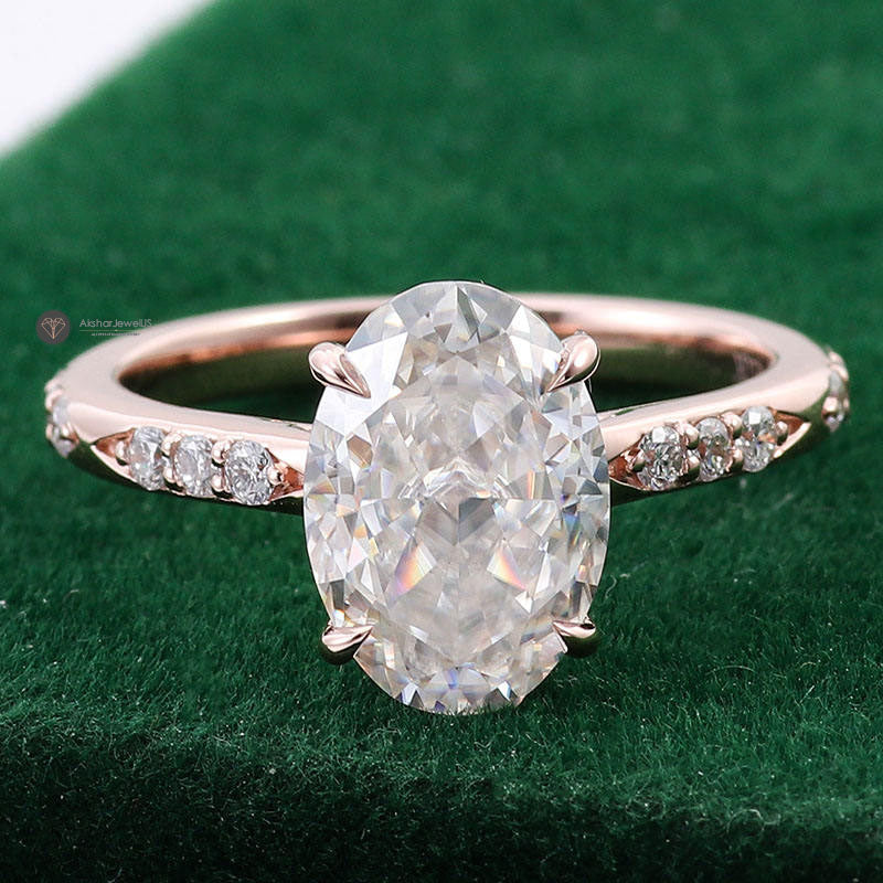 2.00CT Crushed Ice Oval Cut Lab Grown Diamond Hidden Halo Ring, Pave Set Ring