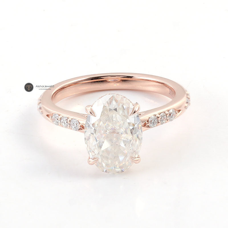 2.00CT Crushed Ice Oval Cut Lab Grown Diamond Hidden Halo Ring, Pave Set Ring