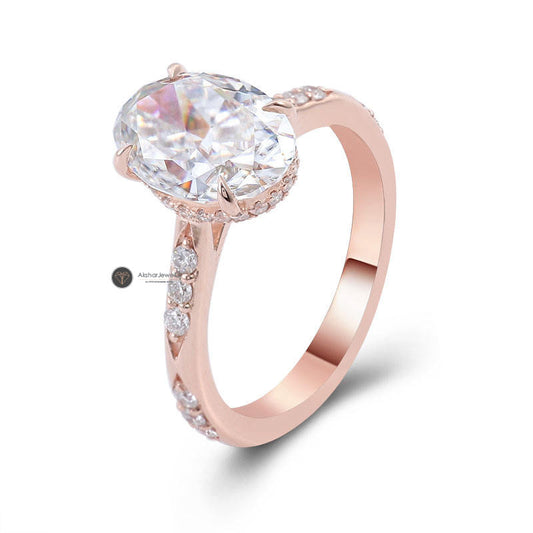 2.00CT Crushed Ice Oval Cut Lab Grown Diamond Hidden Halo Moissanite Ring, view 2