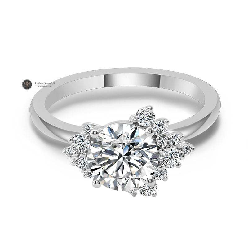 2.00CT Round Cluster Lab Grown Diamond & Moissanite Ring Set