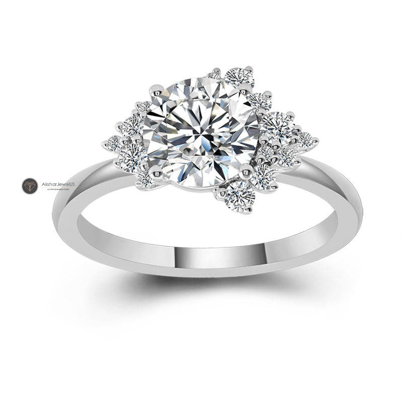 2.00CT Round Cluster Lab Grown Diamond & Moissanite Ring Set