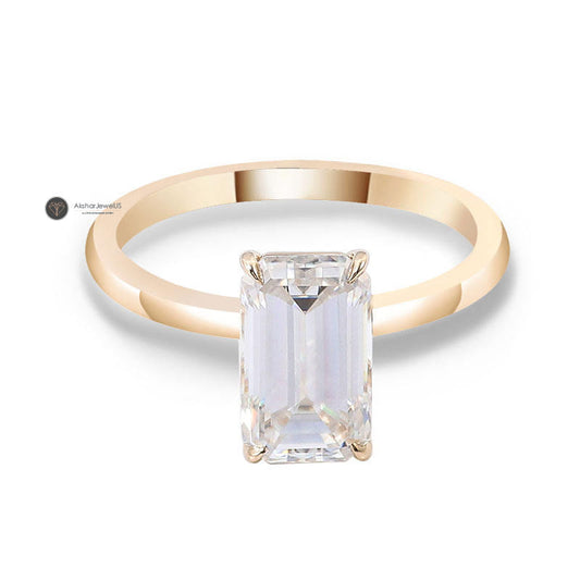 1.0CT To 5.0CT Emerald Cut Moissanite Solitaire Engagement Ring, view 1