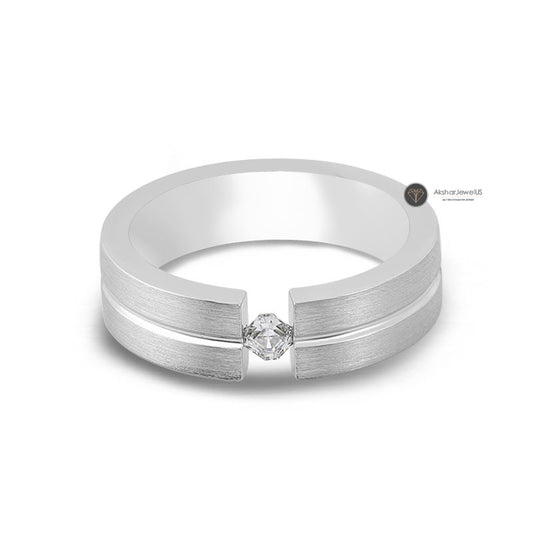 Asscher Cut Moissanite Diamond Solitaire Ring, Men's Band, view 1