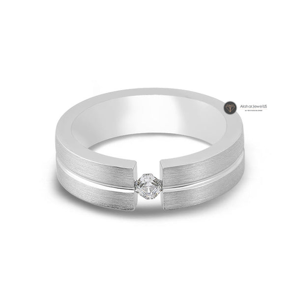 Asscher Cut Moissanite Diamond Solitaire Ring, Men's Band, view 1