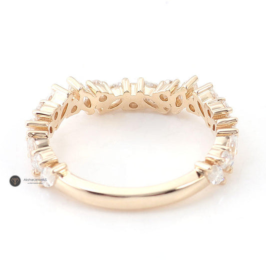 Marquise And Round Cut Cluster Lab Grown Diamond Curved Wedding band, view 1