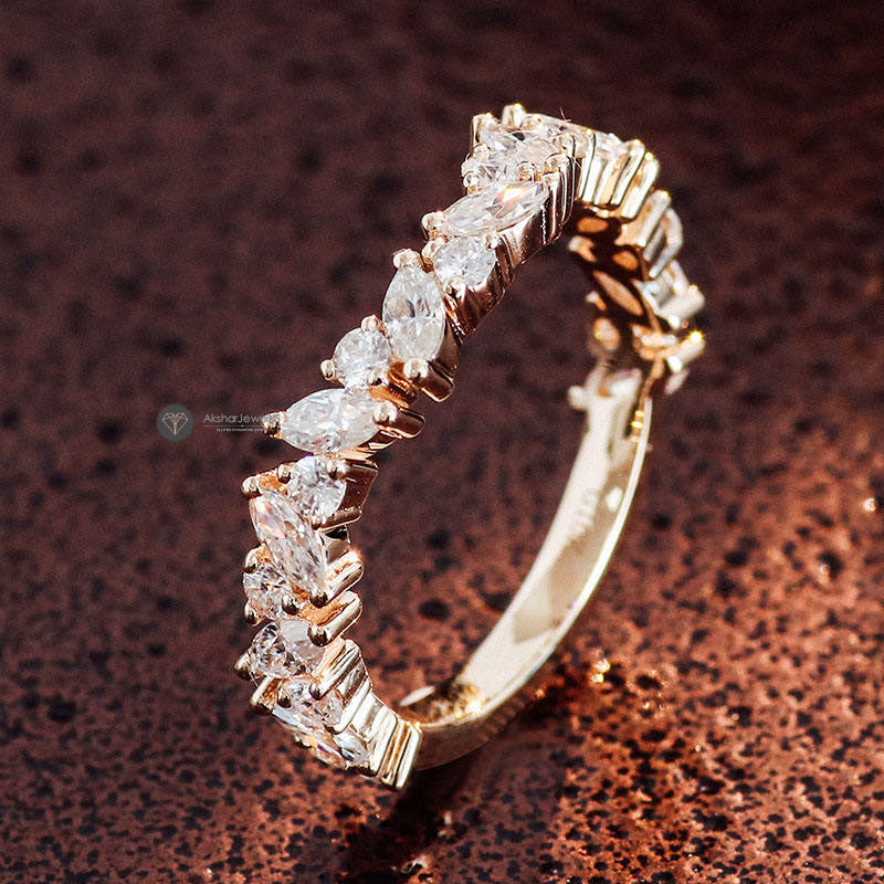 Marquise And Round Cut Cluster Lab Grown Diamond Curved Wedding band