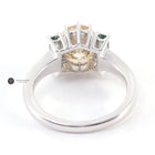 Champagne Oval & Light Green Emerald Three Stone Moissanite Ring
