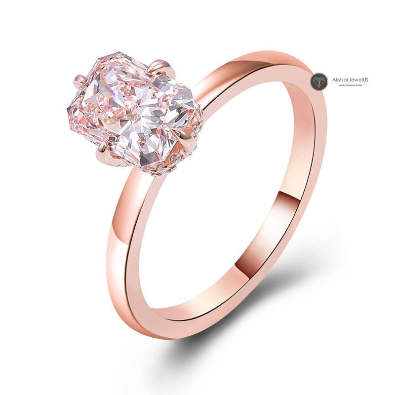 Radiant Cut Champagne Color Hidden Halo Engagement Ring