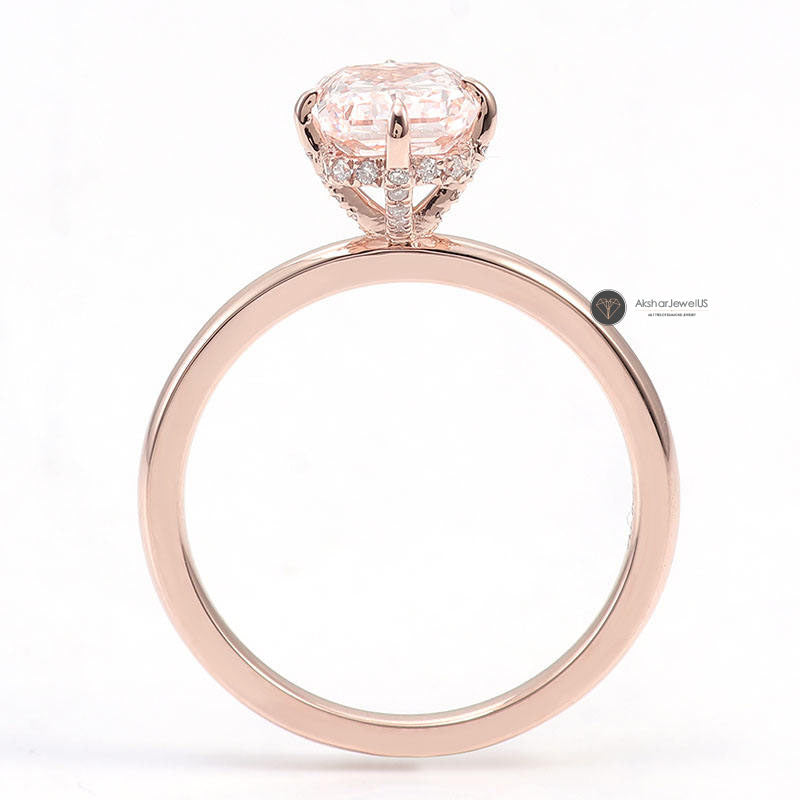 Radiant Cut Champagne Color Hidden Halo Engagement Ring