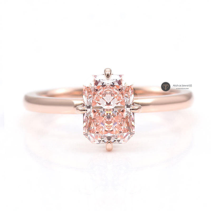 Radiant Cut Champagne Color Hidden Halo Engagement Ring