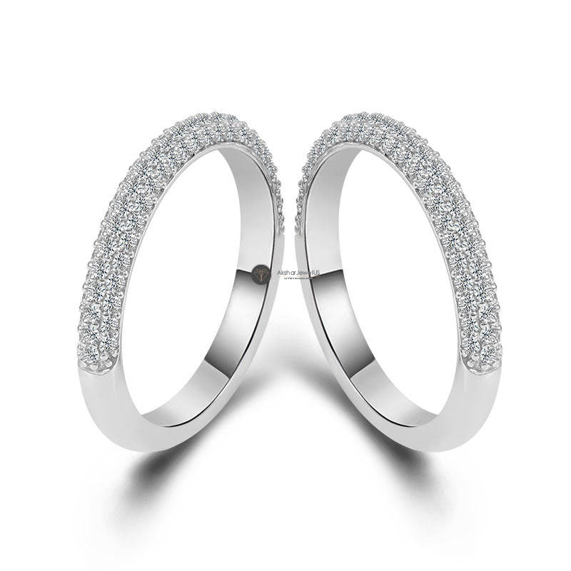 3 Row Pave Set Half Eternity Moissanite Wedding Ring Set