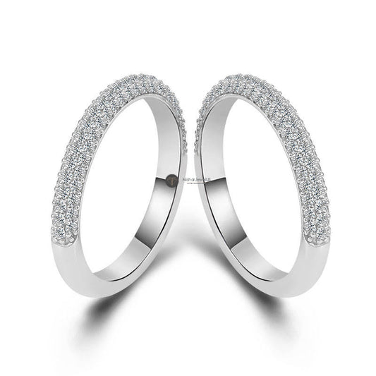 3 Row Pave Set Half Eternity Moissanite Wedding Ring Set, view 1