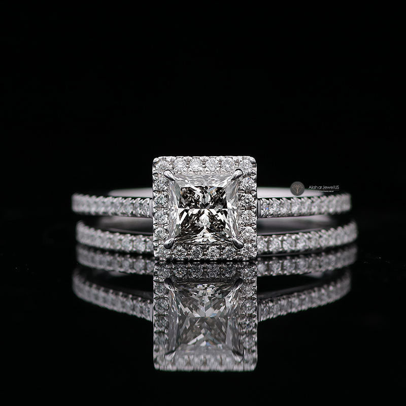 Princess Halo Moissanite Engagement Ring set