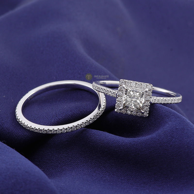 Princess Halo Moissanite Engagement Ring set