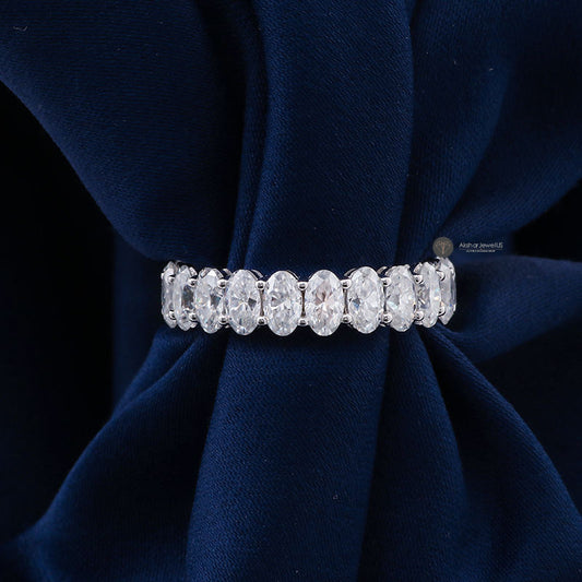 5x3MM Oval Cut Colorless Moissanite Diamond Eternity Ring