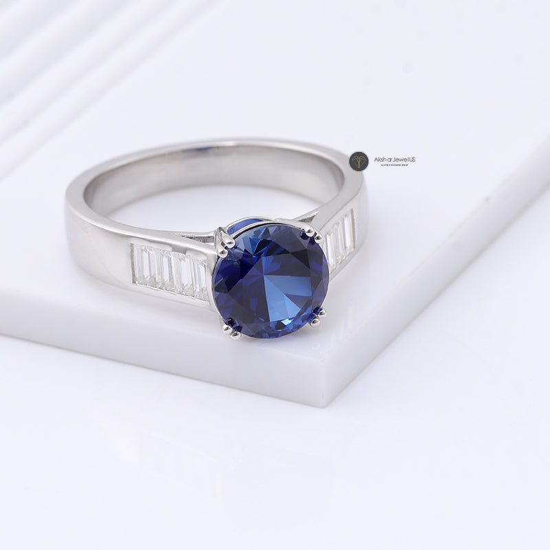 Blue Sapphire Round Cut Moissanite Ring For Men 