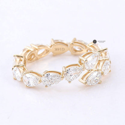 East West Pear Open Cuff Moissanite Diamond Wrap Ring
