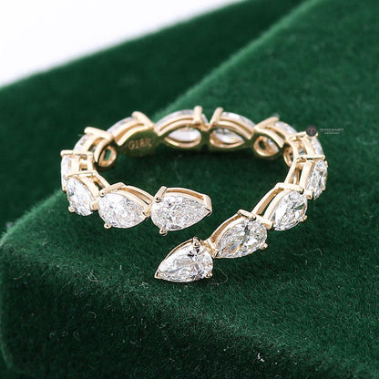 East West Pear Open Cuff Moissanite Diamond Wrap Ring