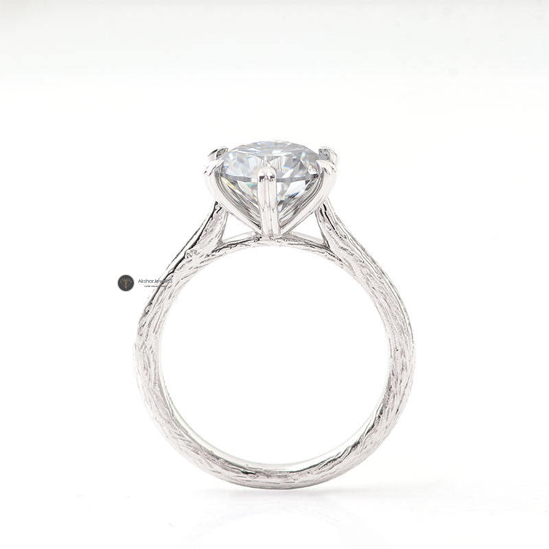 1.00CT - 5.00CT Gray Round Moissanite Ring, Vintage Style Heart Shape Prong Ring